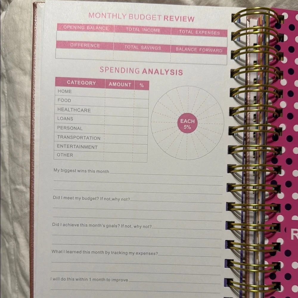 Elegant Pink and Gold Office Planner for Organization of monthly bills